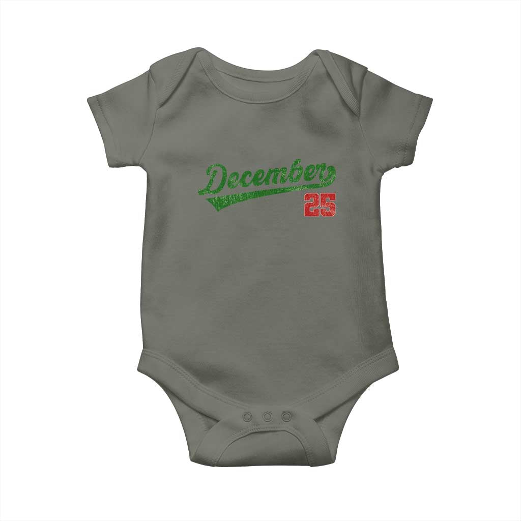 Retro Christmas December 25 Baby Onesie Retro Vintage Script Holiday Trip TS10 Military Green Print Your Wear