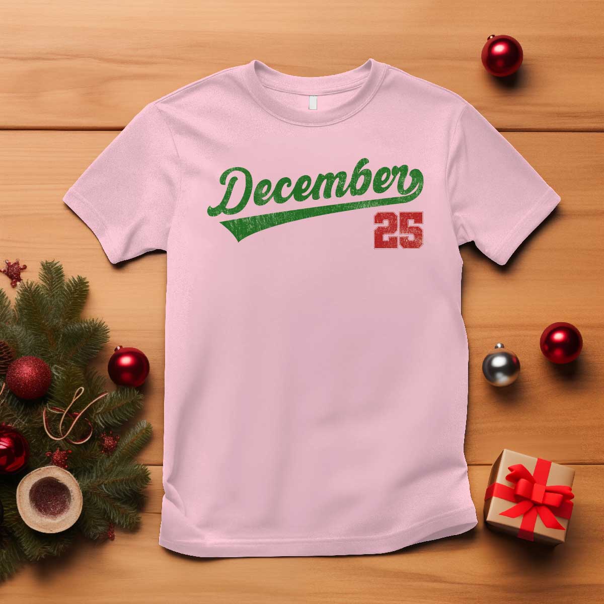 Retro Christmas December 25 T Shirt Retro Vintage Script Holiday Trip TS10 Light Pink Print Your Wear