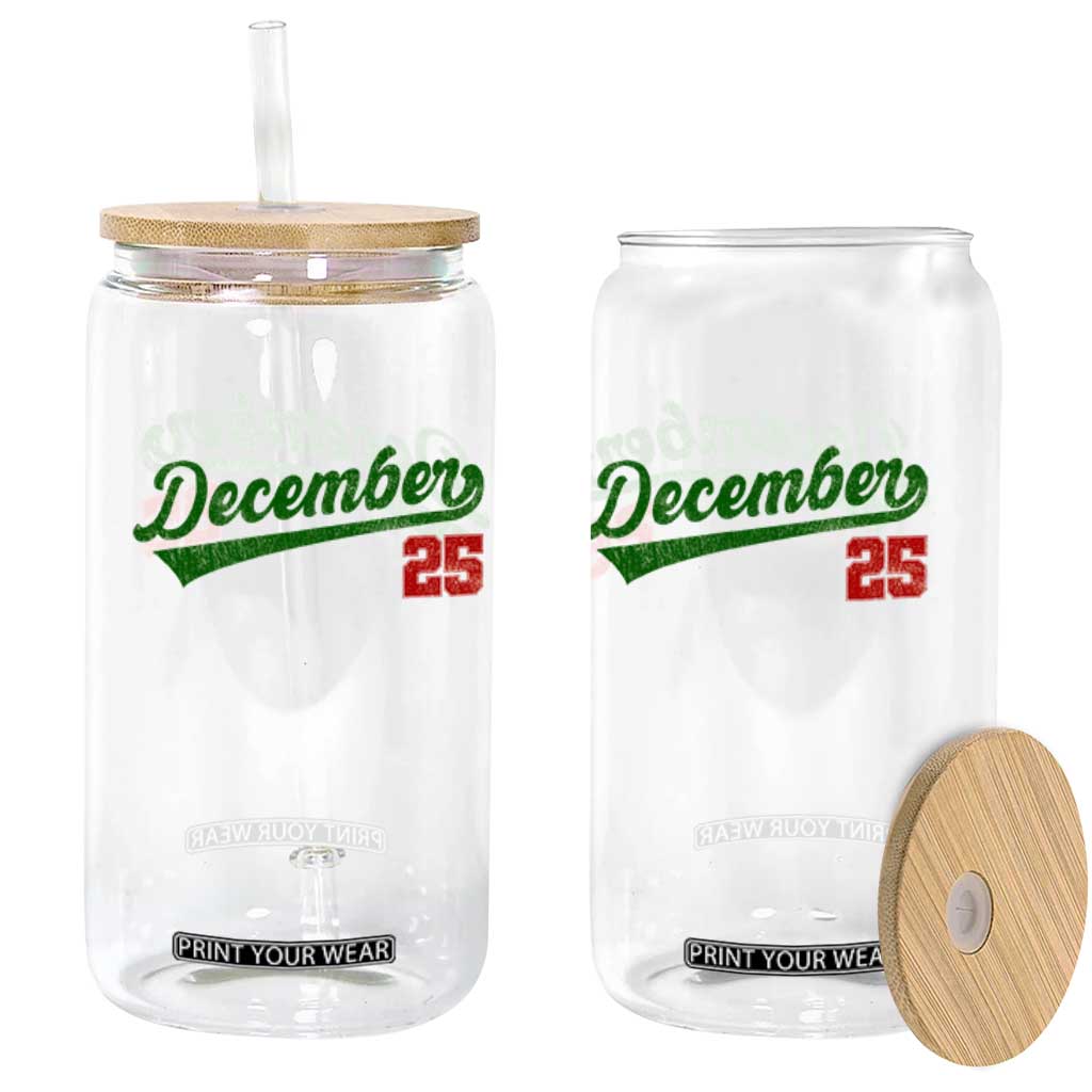 Retro Christmas December 25 Glass Can Retro Vintage Script Holiday Trip TS10 Print Your Wear