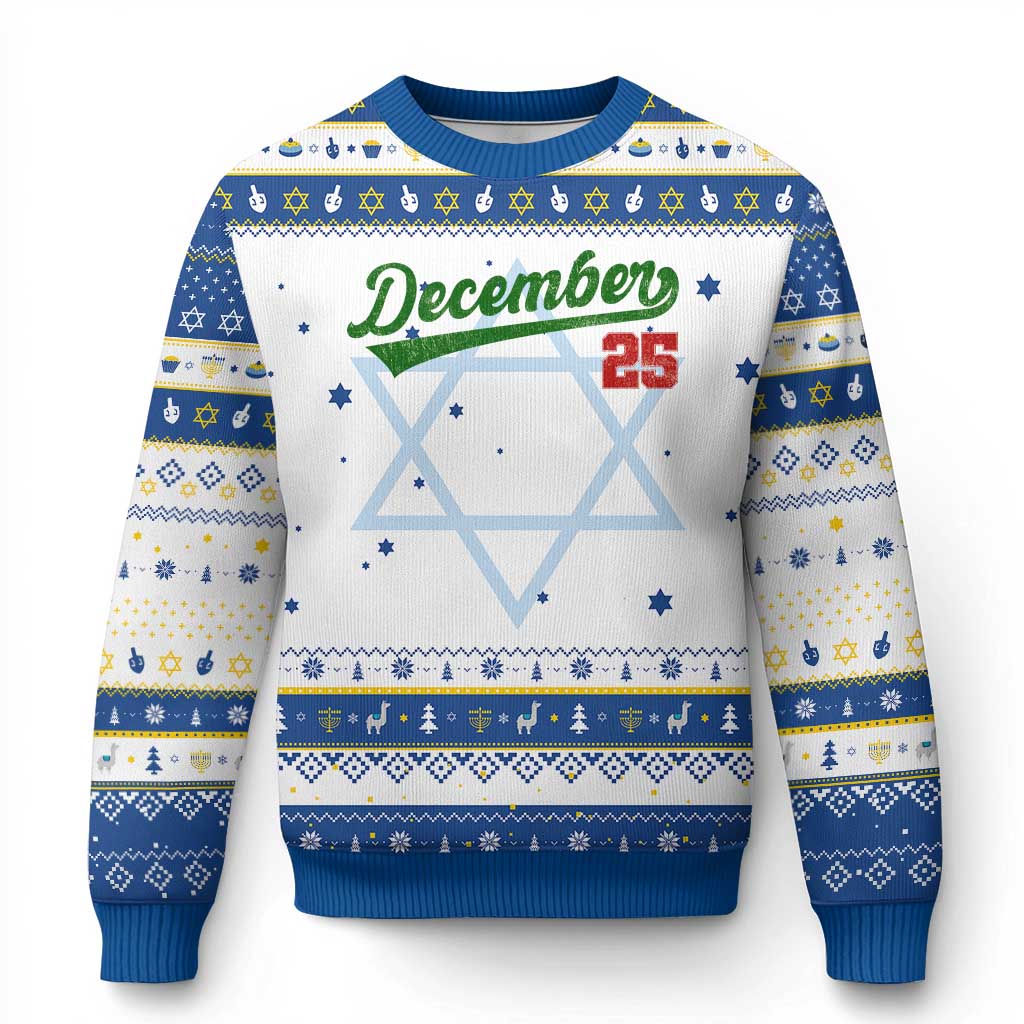 Retro Christmas December 25 Hanukkah Ugly Sweater Retro Vintage Script Holiday Trip TS10 White Royal Blue Print Your Wear