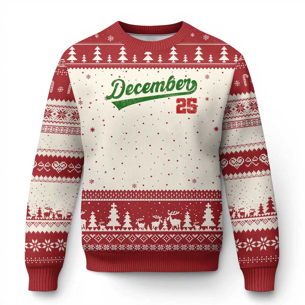 Retro Xmas December 25 Ugly Christmas Sweater Retro Vintage Script Holiday Trip TS10 Beige Red Print Your Wear