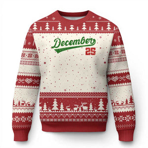 Retro Xmas December 25 Ugly Christmas Sweater Retro Vintage Script Holiday Trip TS10 Beige Red Print Your Wear