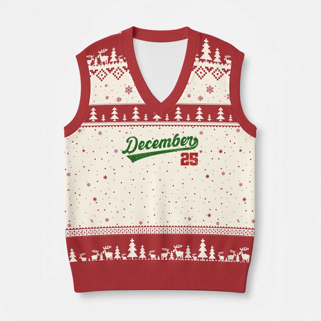 Retro Xmas December 25 V-Neck Knit Sweater Vest Retro Vintage Script Holiday Trip TS10 Beige Red Print Your Wear