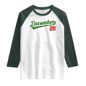 Retro Christmas December 25 Raglan Shirt Retro Vintage Script Holiday Trip TS10 White Dark Forest Green Print Your Wear