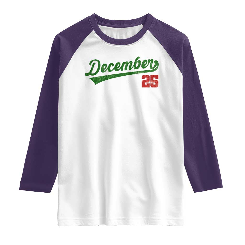 Retro Christmas December 25 Raglan Shirt Retro Vintage Script Holiday Trip TS10 White Purple Print Your Wear