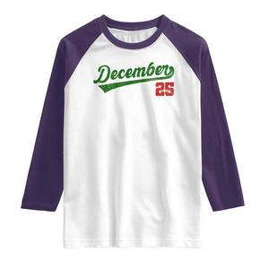Retro Christmas December 25 Raglan Shirt Retro Vintage Script Holiday Trip TS10 White Purple Print Your Wear