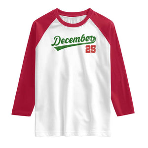 Retro Christmas December 25 Raglan Shirt Retro Vintage Script Holiday Trip TS10 White Red Print Your Wear