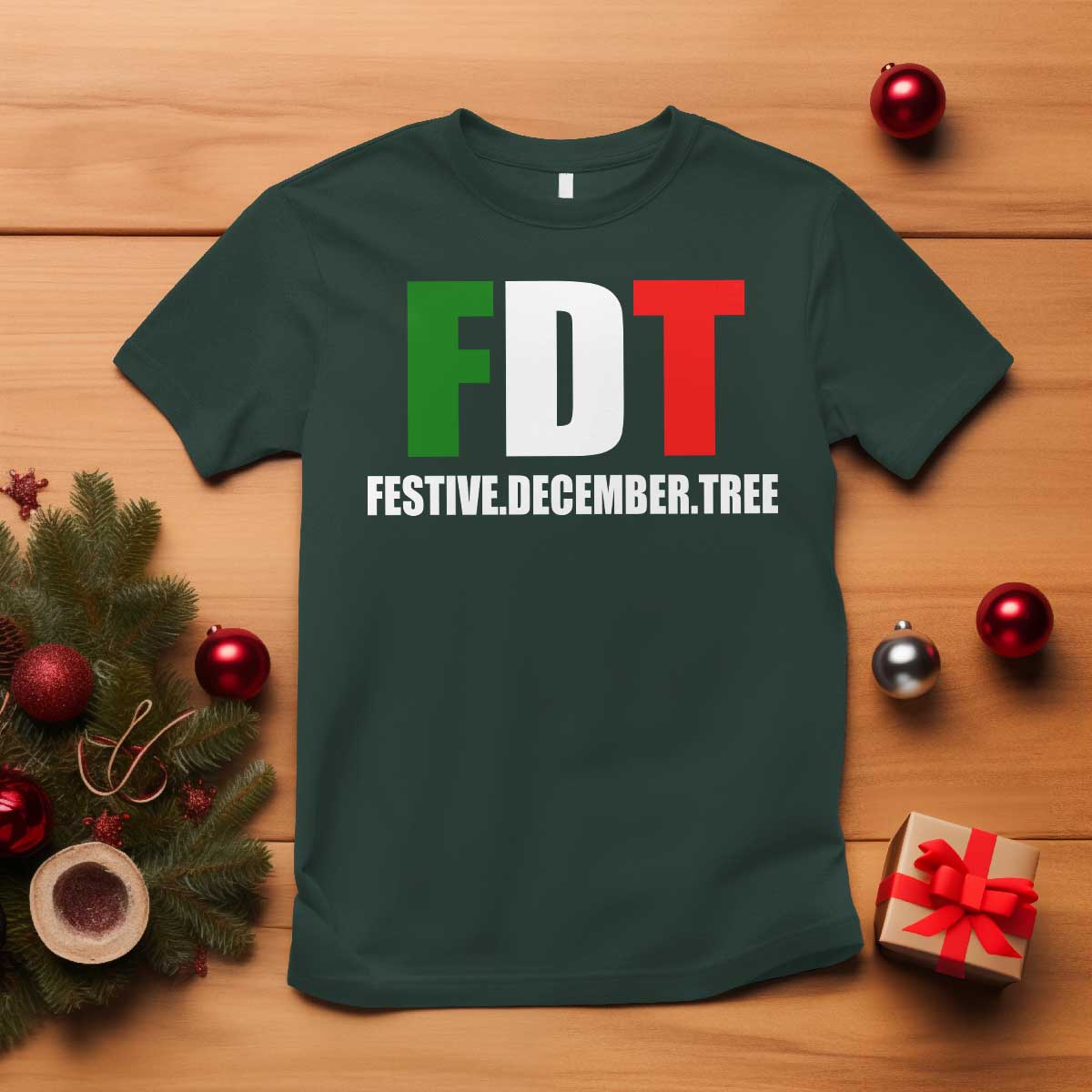 Subtle FDT Christmas T Shirt Hidden Message Funny Festive December Tree TS10 Dark Forest Green Print Your Wear