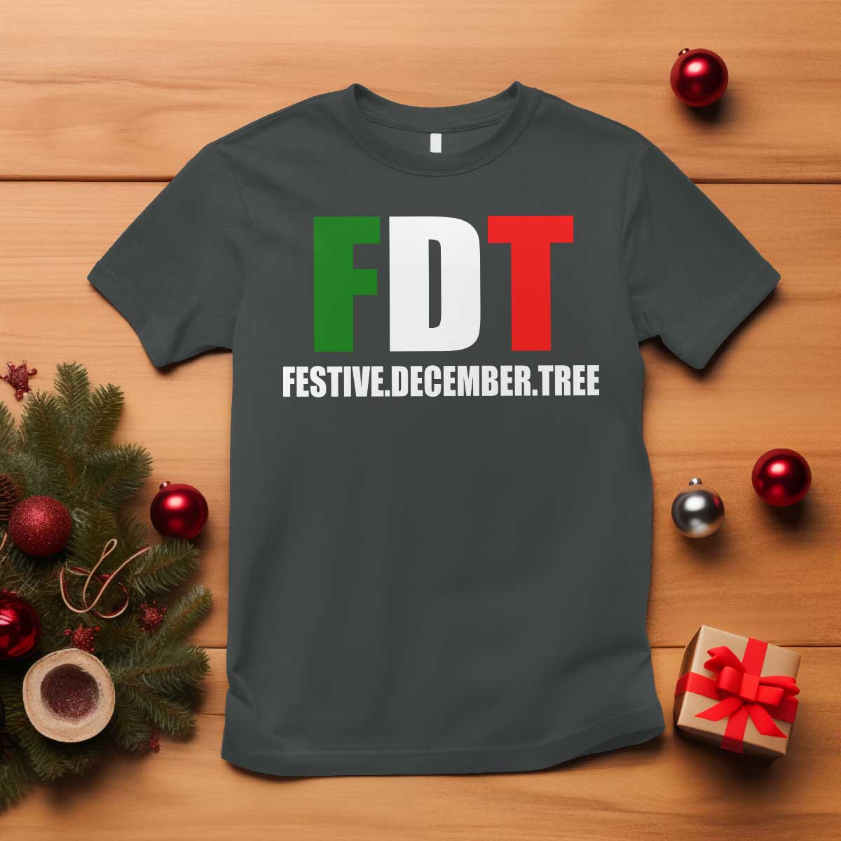 Subtle FDT Christmas T Shirt Hidden Message Funny Festive December Tree TS10 Dark Heather Print Your Wear