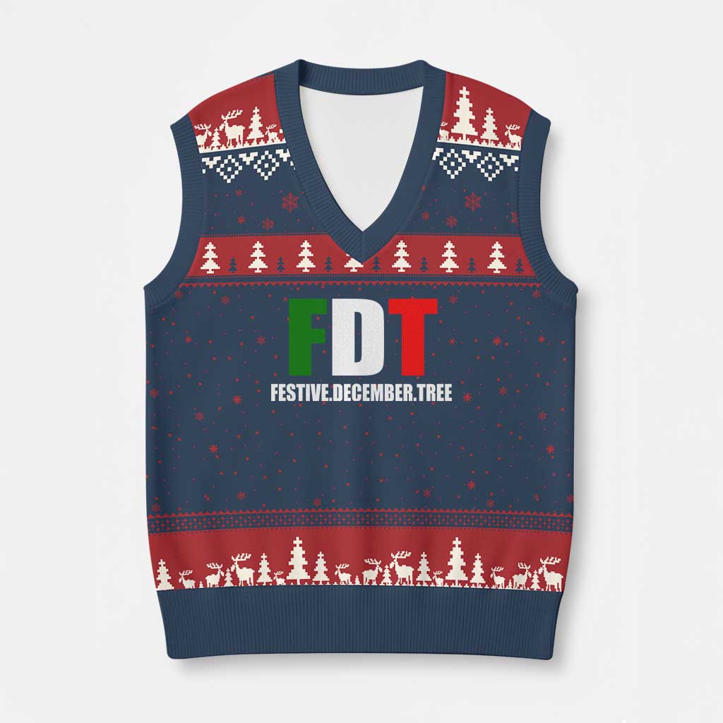 Subtle FDT Xmas V-Neck Knit Sweater Vest Hidden Message Funny Festive December Tree TS10 Navy Red Print Your Wear