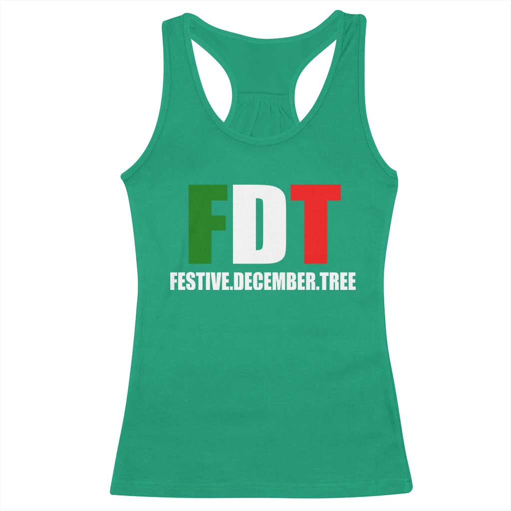 Subtle FDT Christmas Racerback Tank Top Hidden Message Funny Festive December Tree - Print Your Wear