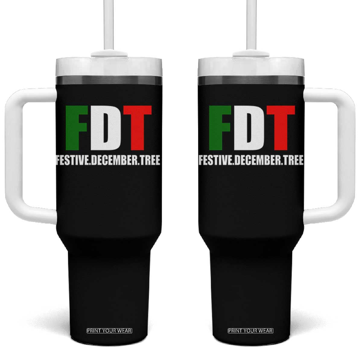 Subtle FDT Christmas Tumbler With Handle Hidden Message Funny Festive December Tree TS10 One Size: 40 oz Black Print Your Wear