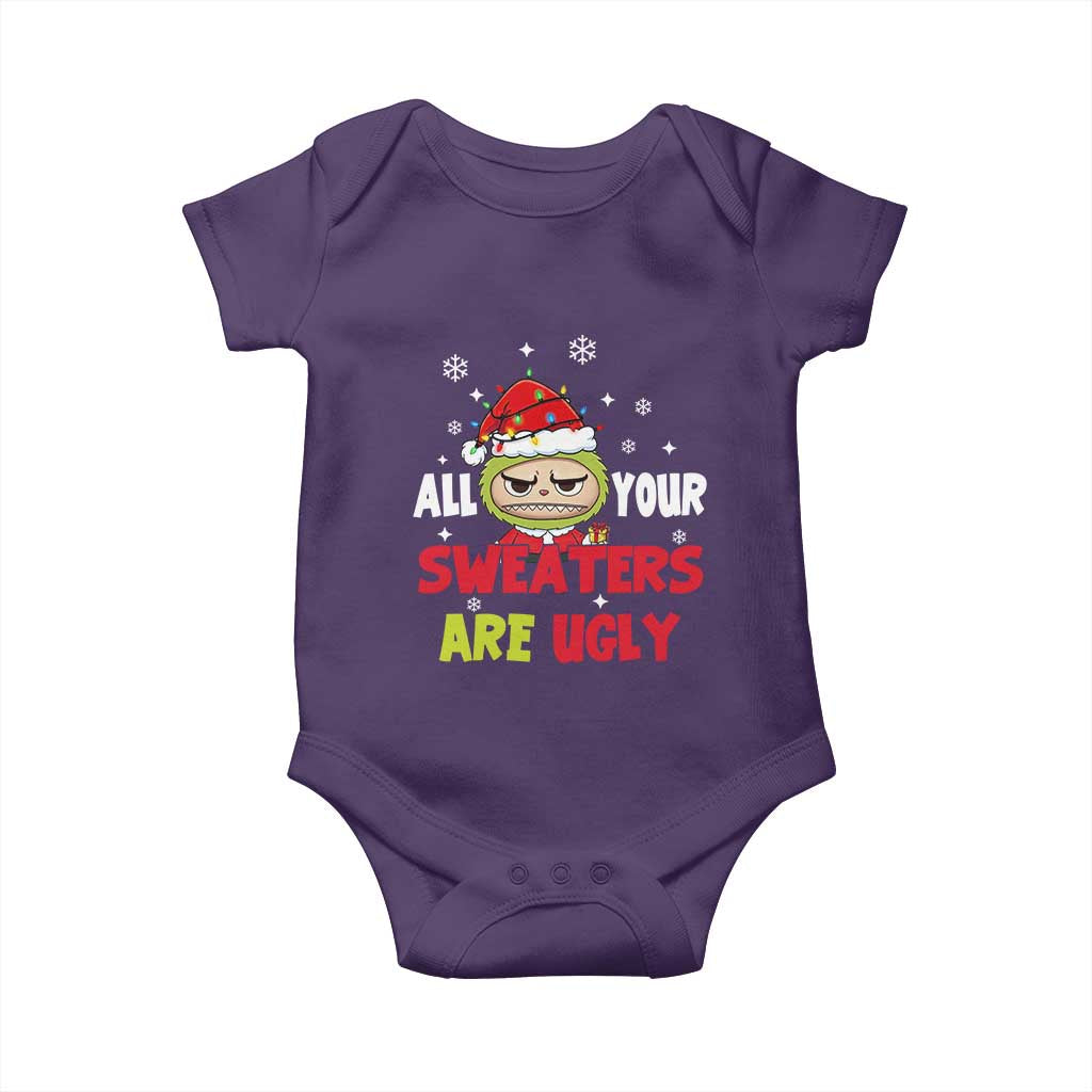 Funny Christmas Baby Onesie All Your Sweaters Are Ugly Kawaii Grinchy Bubu TS10 Purple Print Your Wear