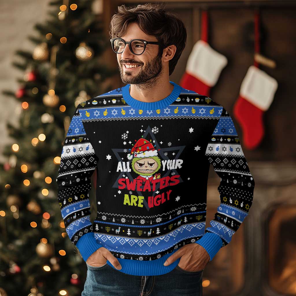 Funny Christmas Hanukkah Ugly Sweater All Your Sweaters Are Ugly Kawaii Grinchy Bubu TS10 Black Blue Print Your Wear