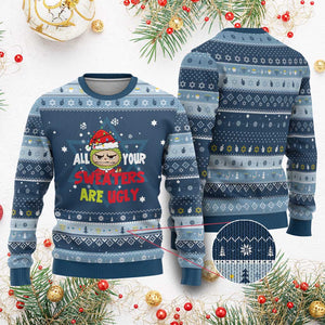 Funny Christmas Hanukkah Ugly Sweater All Your Sweaters Are Ugly Kawaii Grinchy Bubu TS10 Navy Light Blue Print Your Wear