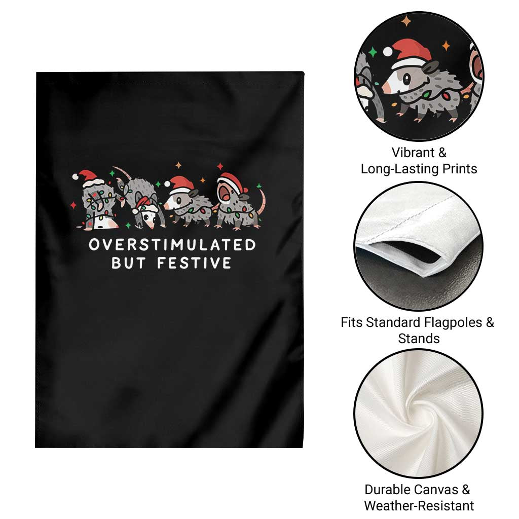 Overstimulated But Festive Possum Christmas Garden Flag Funny Opossum Xmas Meme TS10 Print Your Wear