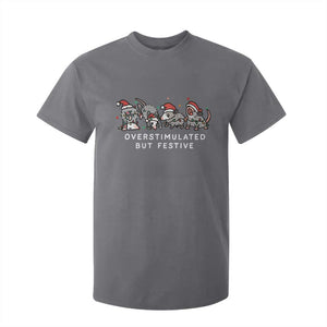 Overstimulated But Festive Possum Christmas T Shirt For Kid Funny Opossum Xmas Meme TS10 Charcoal Print Your Wear