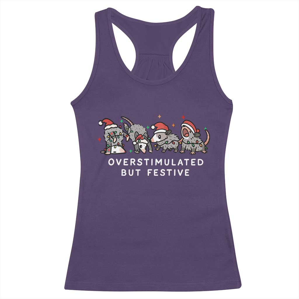 Overstimulated But Festive Possum Christmas Racerback Tank Top Funny Opossum Xmas Meme TS10 Purple Print Your Wear