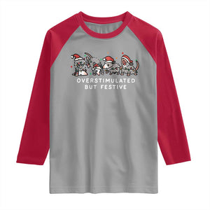 Overstimulated But Festive Possum Christmas Raglan Shirt Funny Opossum Xmas Meme TS10 Sport Gray Red Print Your Wear