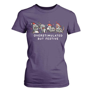 Overstimulated But Festive Possum Christmas T Shirt For Women Funny Opossum Xmas Meme TS10 Purple Print Your Wear