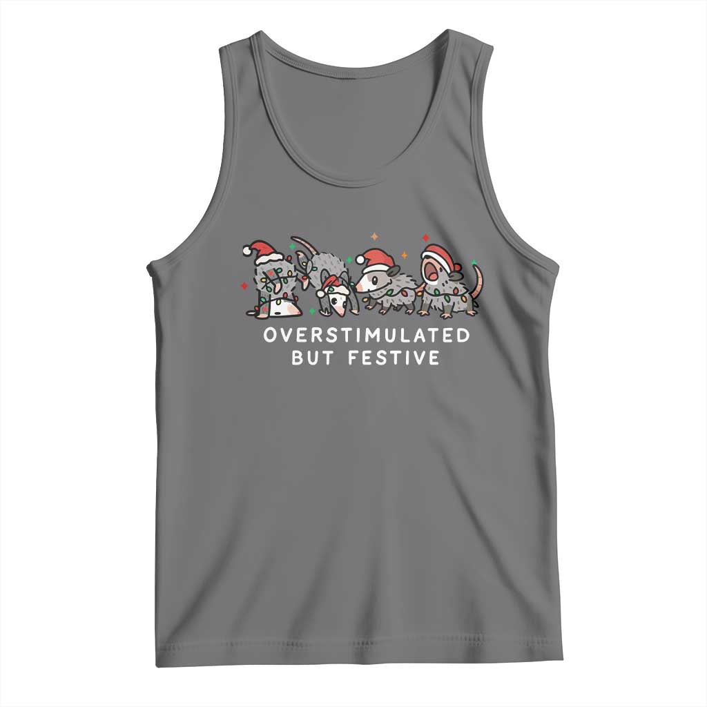 Overstimulated But Festive Possum Christmas Tank Top Funny Opossum Xmas Meme TS10 Black Heather Print Your Wear