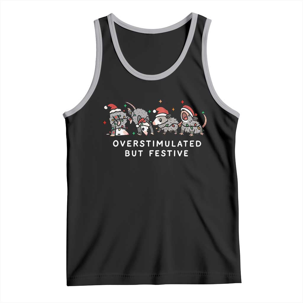Overstimulated But Festive Possum Christmas Tank Top Funny Opossum Xmas Meme TS10 Black Athletic Heather Print Your Wear