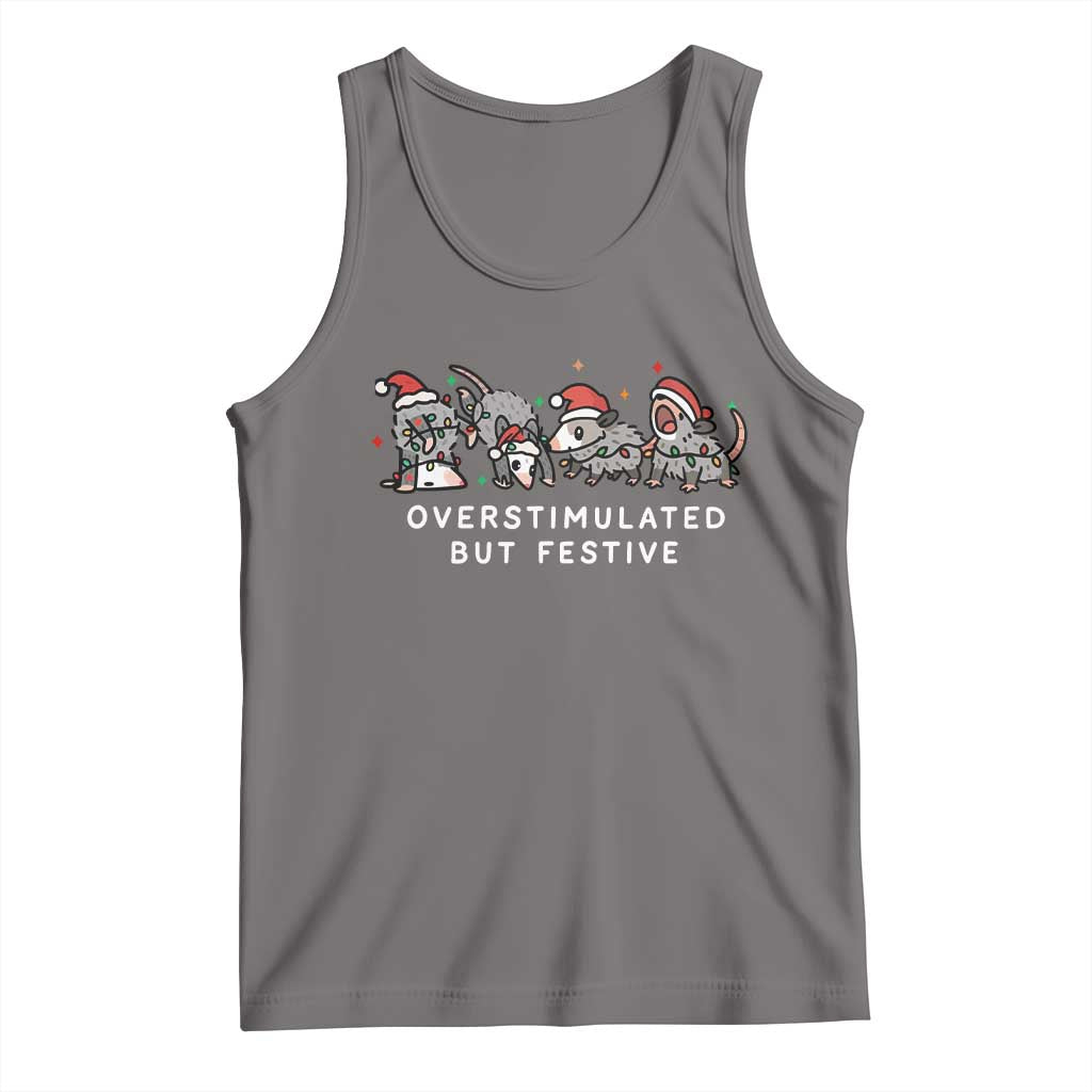 Overstimulated But Festive Possum Christmas Tank Top Funny Opossum Xmas Meme TS10 Deep Heather Print Your Wear