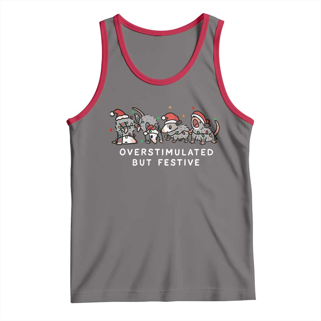 Overstimulated But Festive Possum Christmas Tank Top Funny Opossum Xmas Meme TS10 Deep Heather Red Print Your Wear