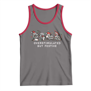 Overstimulated But Festive Possum Christmas Tank Top Funny Opossum Xmas Meme TS10 Deep Heather Red Print Your Wear