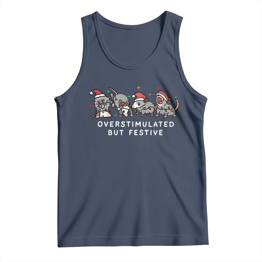 Overstimulated But Festive Possum Christmas Tank Top Funny Opossum Xmas Meme TS10 Navy Print Your Wear