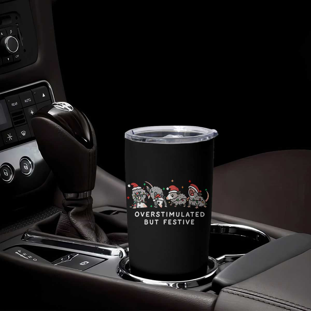 Overstimulated But Festive Possum Christmas Tumbler Cup Funny Opossum Xmas Meme TS10 Print Your Wear
