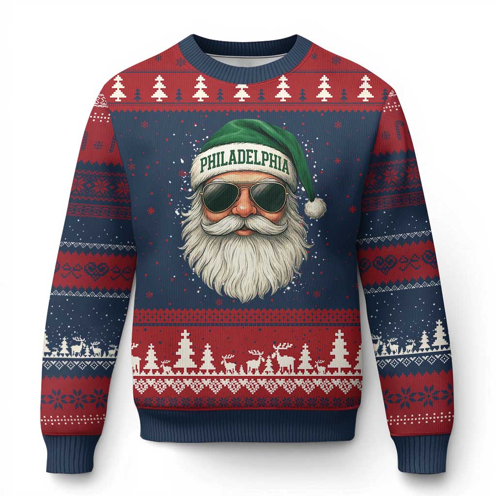 Christmas PFE Ugly Christmas Sweater Funny Retro Santa Philly Lovers TS10 Navy Red Print Your Wear