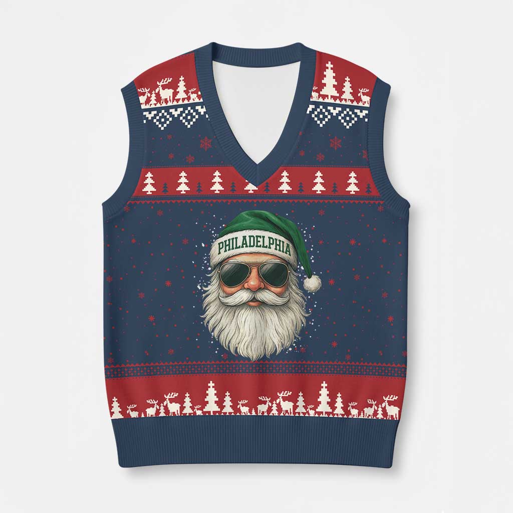 Christmas PFE V-Neck Knit Sweater Vest Funny Retro Santa Philly Lovers TS10 Navy Red Print Your Wear