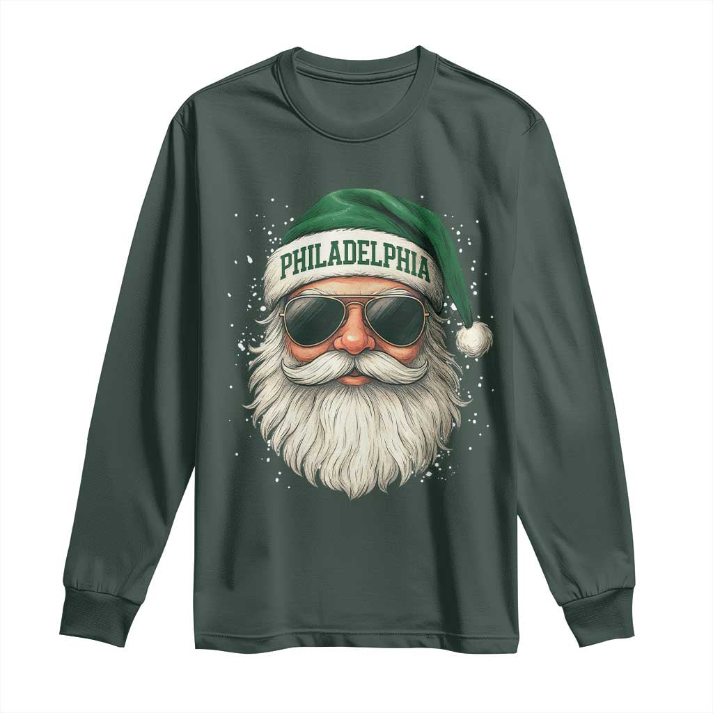 Christmas PFE Long Sleeve Shirt Funny Retro Santa Philly Lovers TS10 Dark Forest Green Print Your Wear