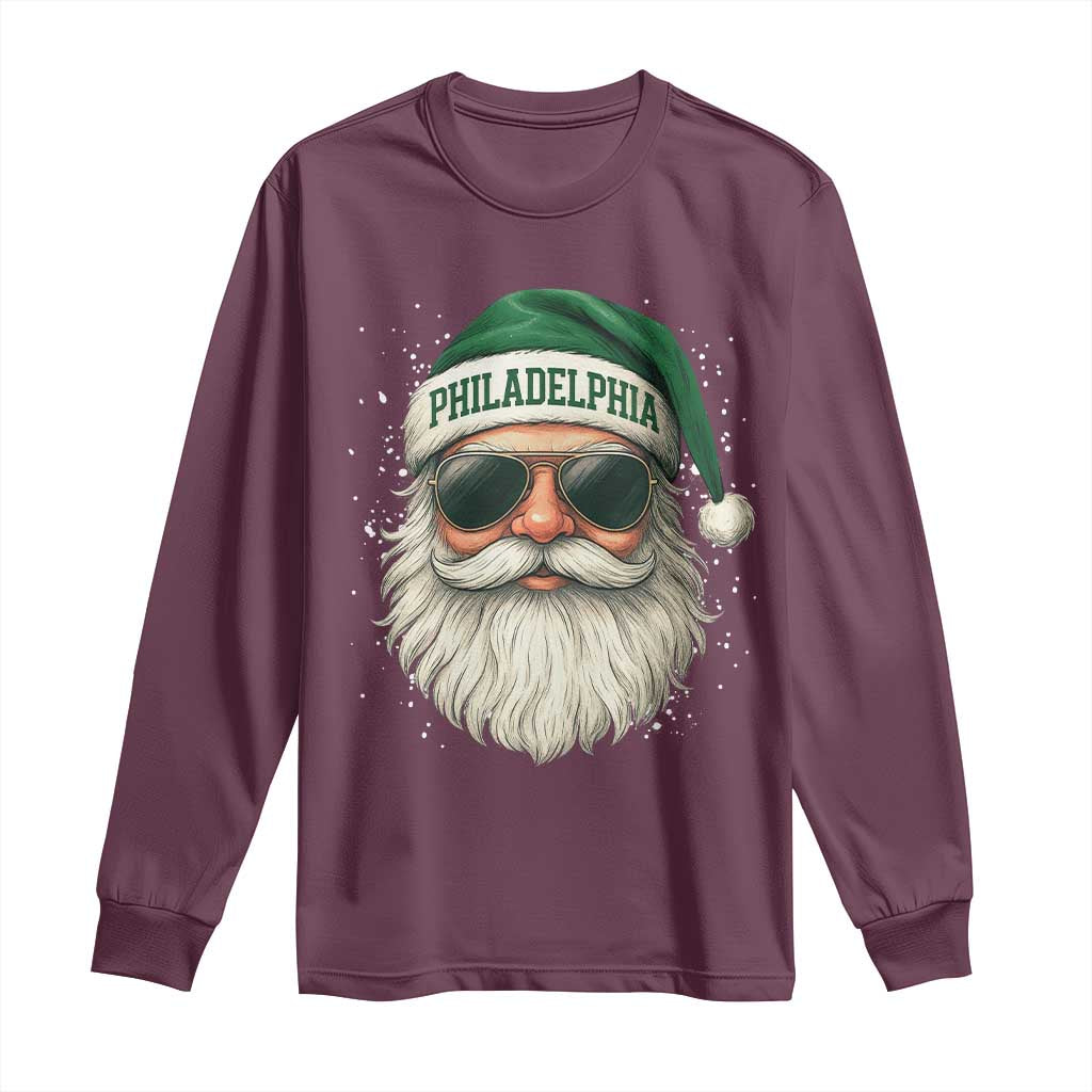 Christmas PFE Long Sleeve Shirt Funny Retro Santa Philly Lovers TS10 Maroon Print Your Wear