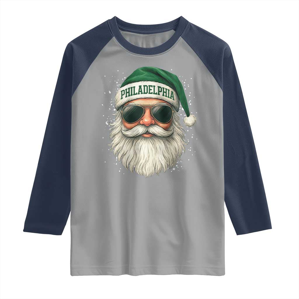 Christmas PFE Raglan Shirt Funny Retro Santa Philly Lovers TS10 Sport Gray Navy Print Your Wear