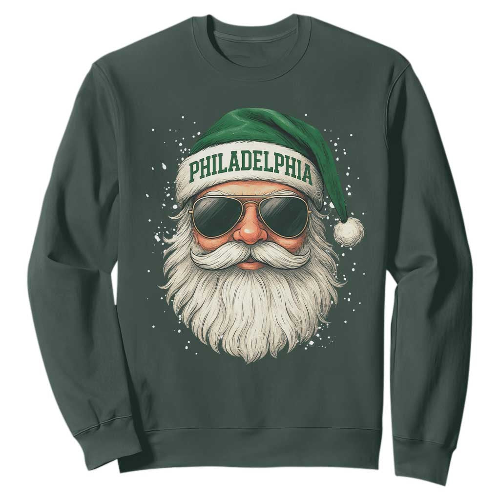 Christmas Philadelphia Fan Sweatshirt Funny Retro Santa Philly Lovers TS10 Dark Forest Green Print Your Wear