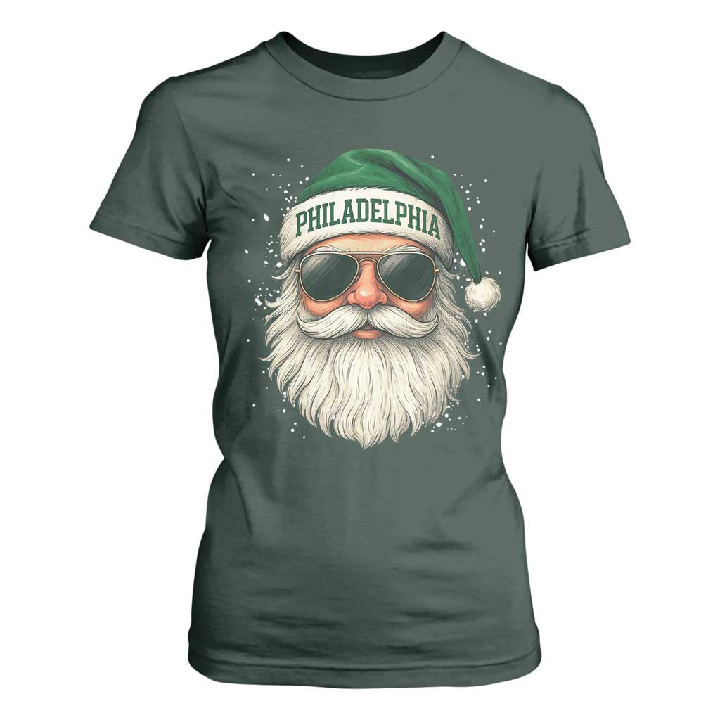 Christmas Philadelphia Fan T Shirt For Women Funny Retro Santa Philly Lovers TS10 Dark Forest Green Print Your Wear