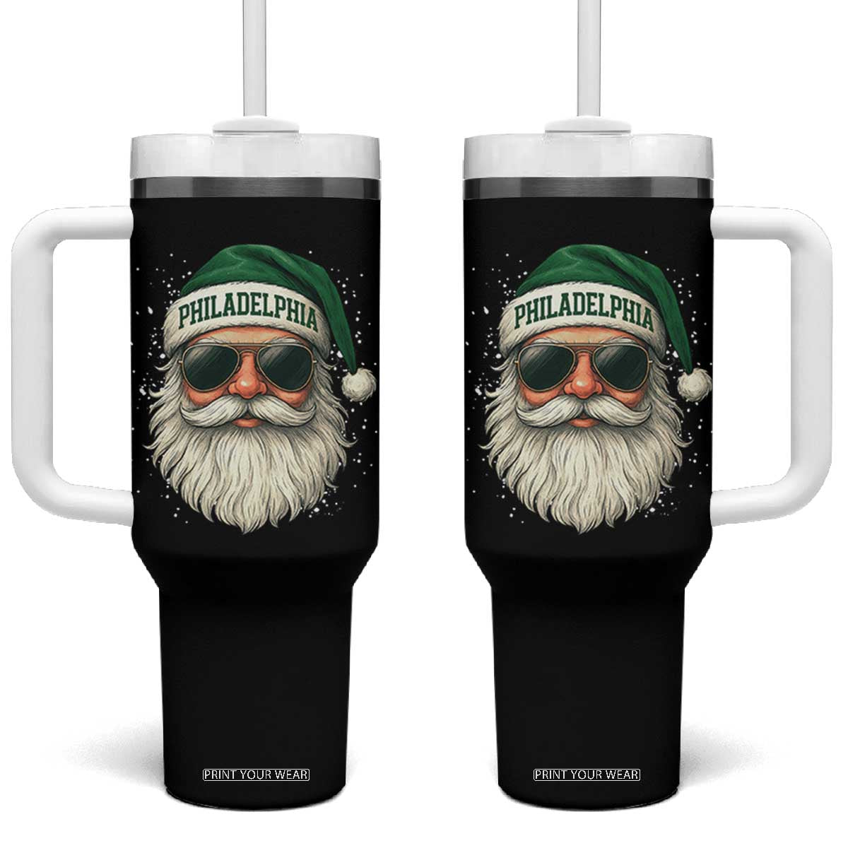 Christmas PFE Tumbler With Handle Funny Retro Santa Philly Lovers TS10 One Size: 40 oz Black Print Your Wear