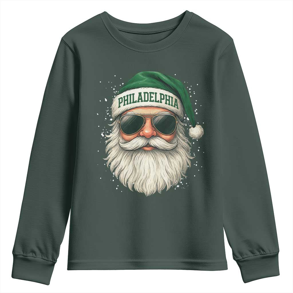 Christmas PFE Youth Sweatshirt Funny Retro Santa Philly Lovers TS10 Dark Forest Green Print Your Wear