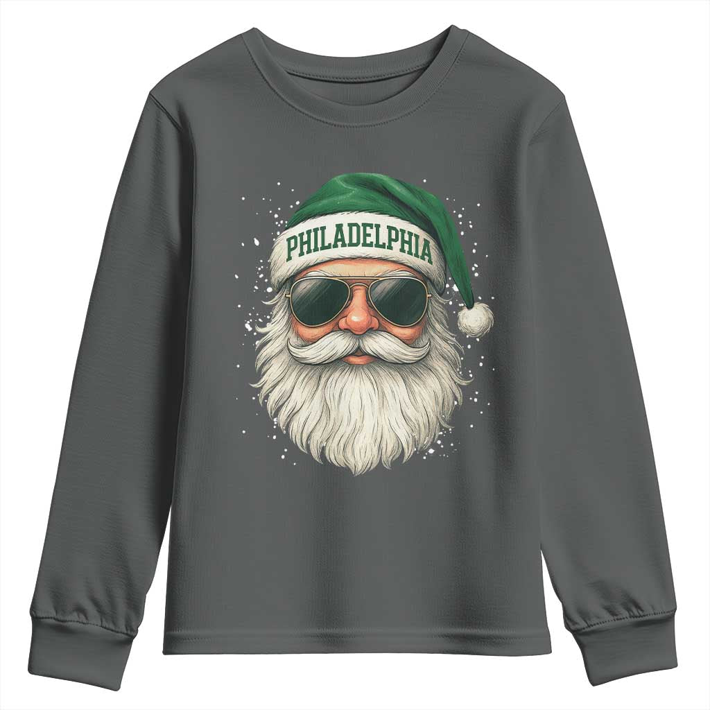 Christmas PFE Youth Sweatshirt Funny Retro Santa Philly Lovers TS10 Dark Heather Print Your Wear