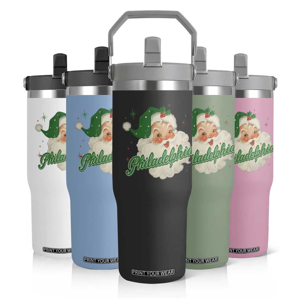 Christmas Philly Lover Flip Straw Tumbler Vintage Santa EF Football Fan TS10 Print Your Wear