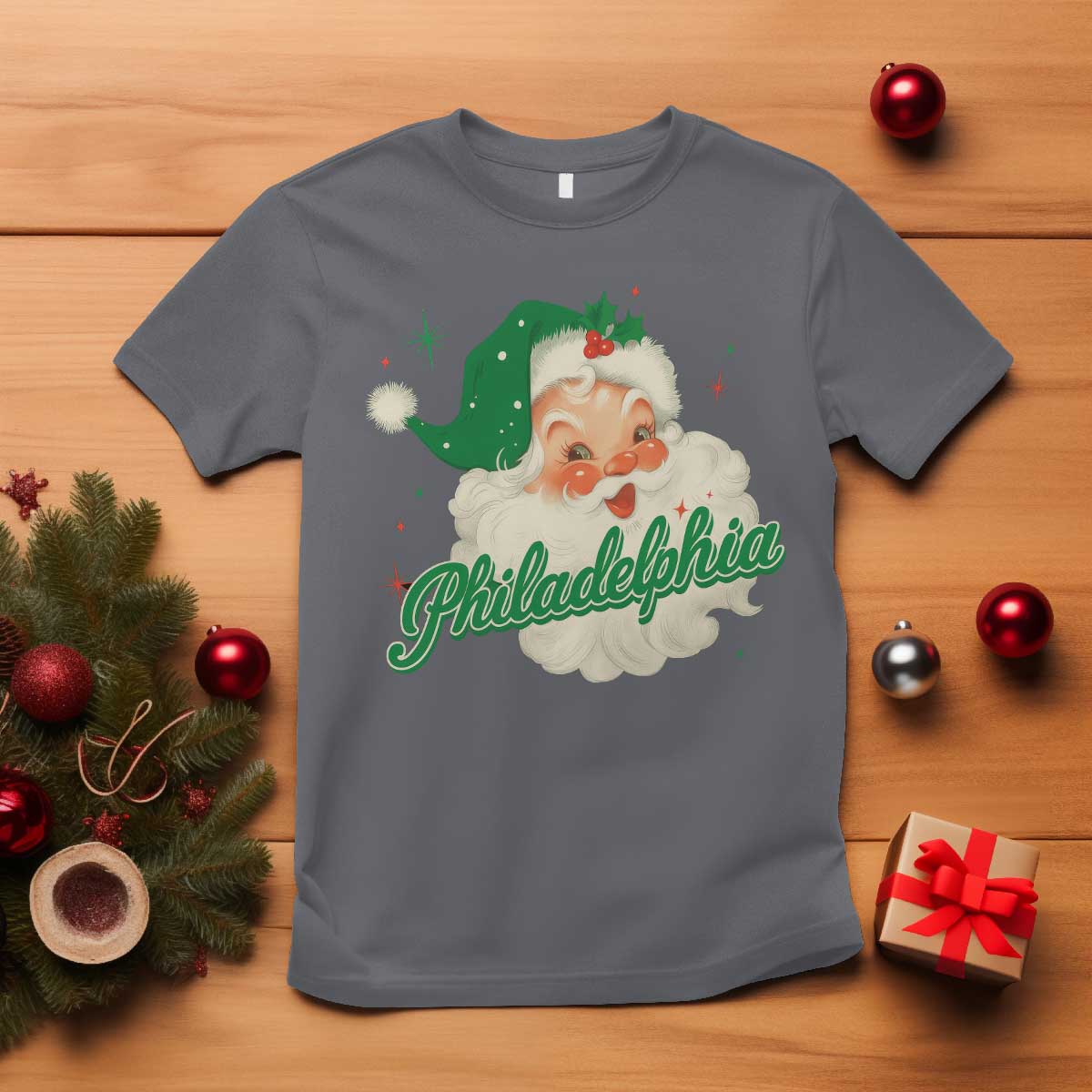 Christmas Philly Lover T Shirt Vintage Santa EF Football Fan TS10 Charcoal Print Your Wear