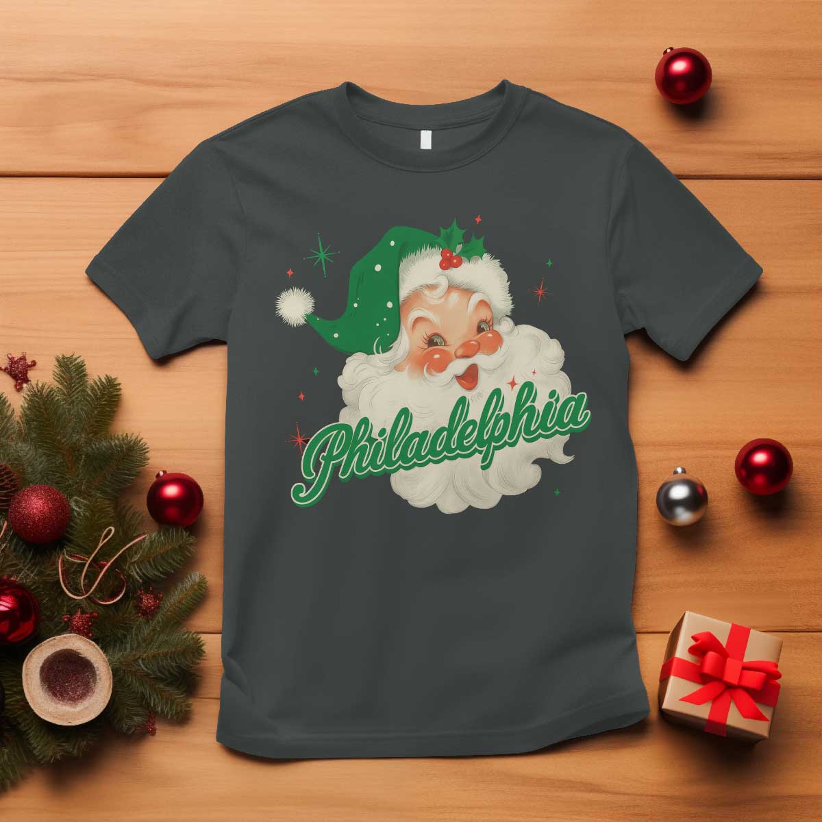 Christmas Philly Lover T Shirt Vintage Santa EF Football Fan TS10 Dark Heather Print Your Wear
