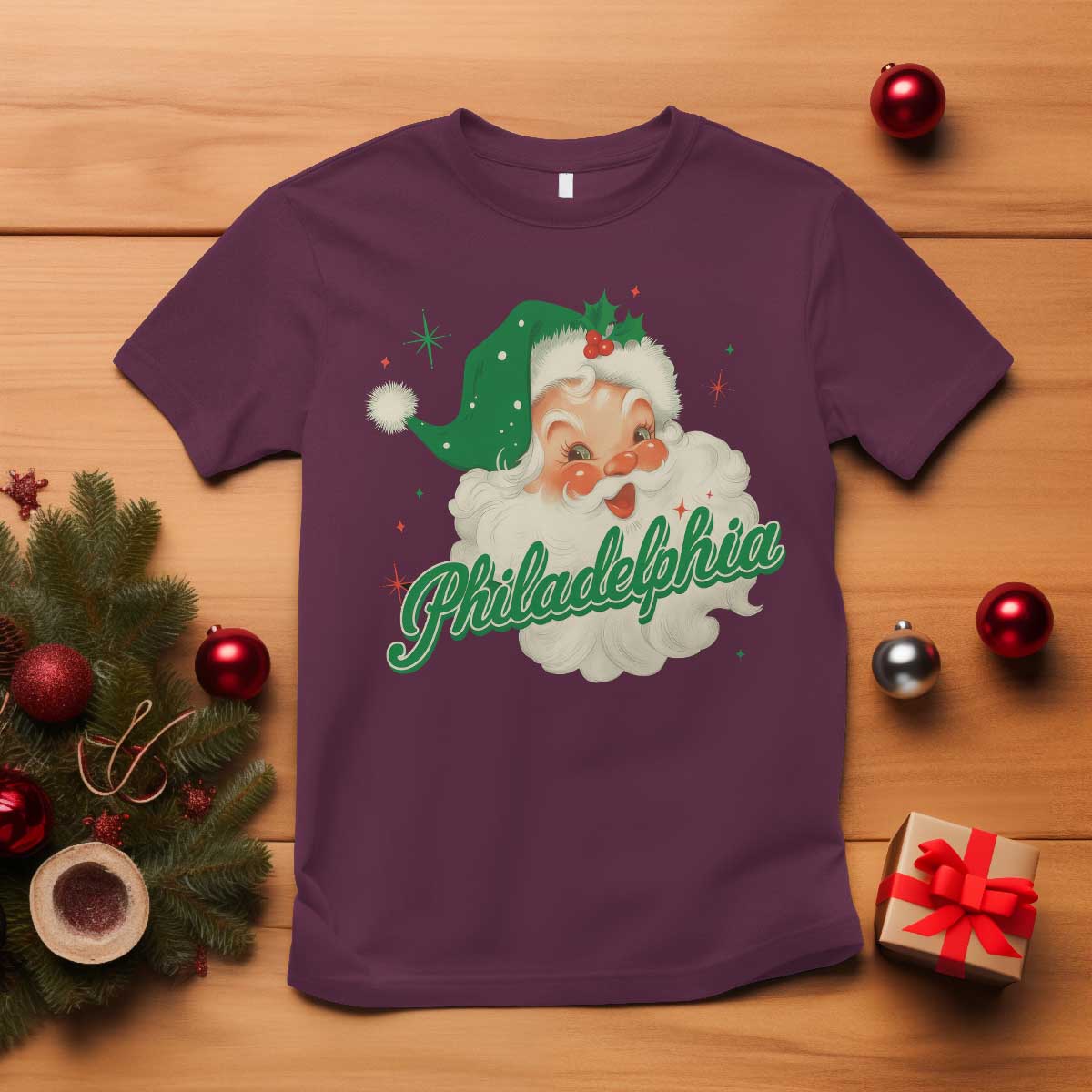 Christmas Philadelphia Football T Shirt Vintage Santa Philly Lovers TS10 Maroon Print Your Wear