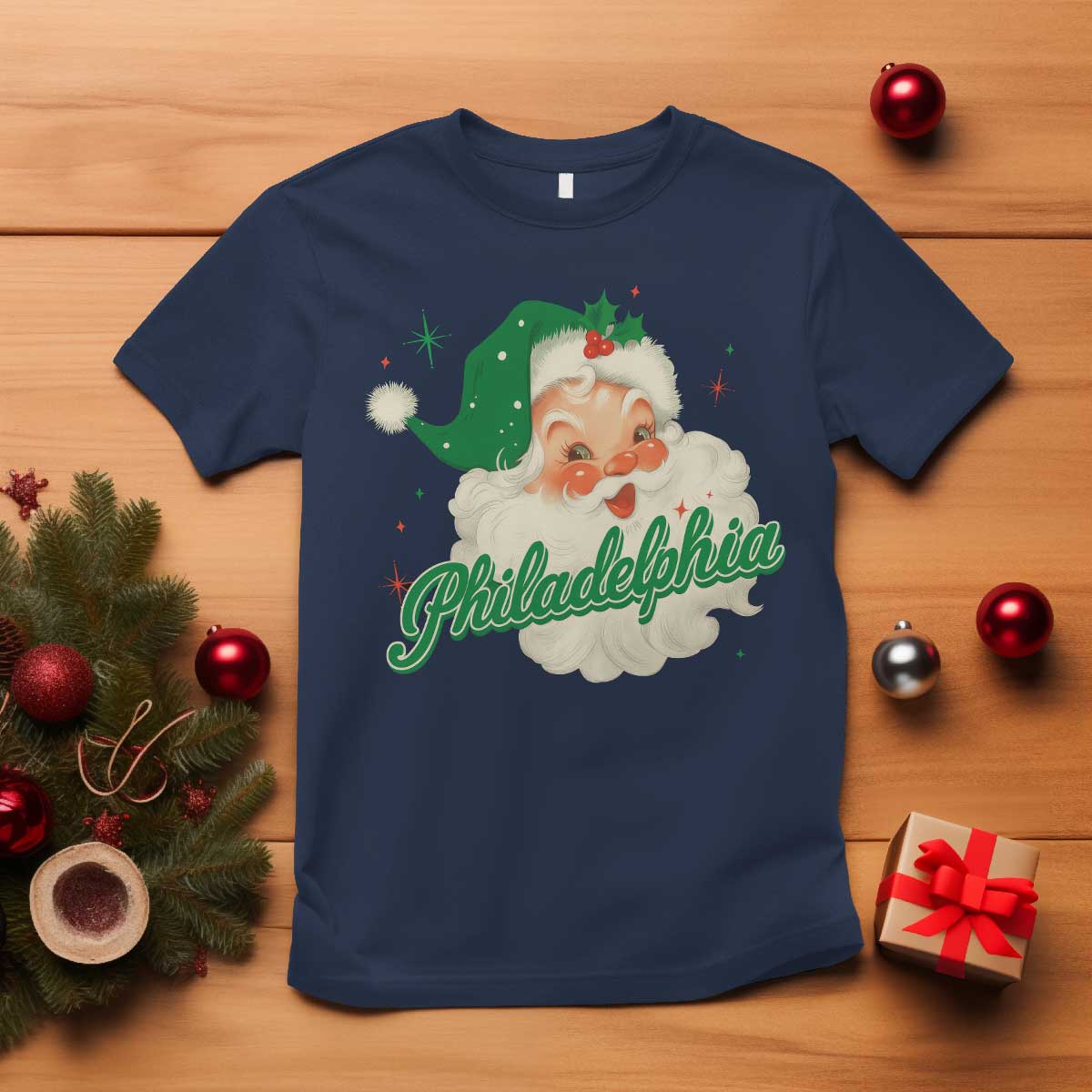 Christmas Philly Lover T Shirt Vintage Santa EF Football Fan TS10 Navy Print Your Wear
