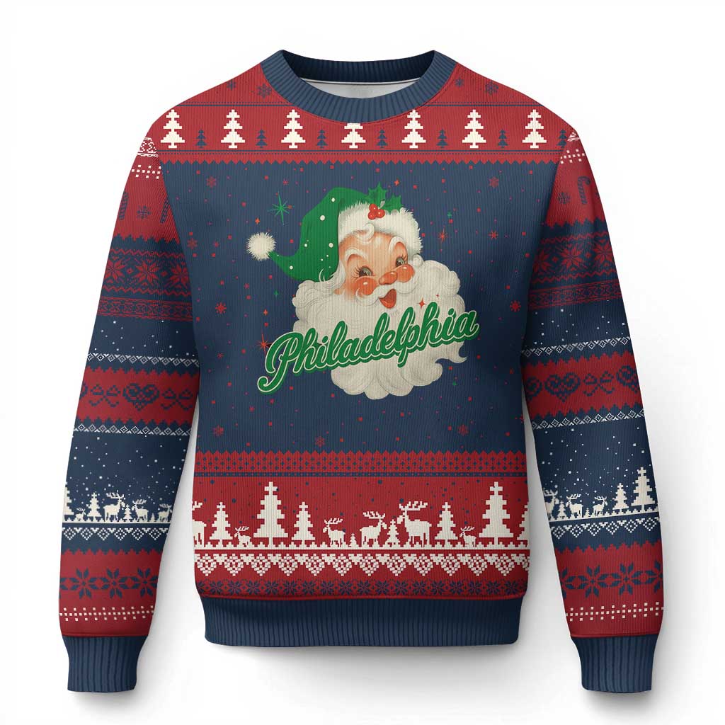 Christmas Philly Lover Ugly Christmas Sweater Vintage Santa EF Football Fan TS10 Navy Red Print Your Wear