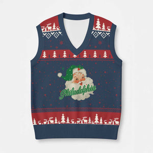 Xmas Philadelphia Football V-Neck Knit Sweater Vest Vintage Santa Philly Lovers TS10 Navy Red Print Your Wear