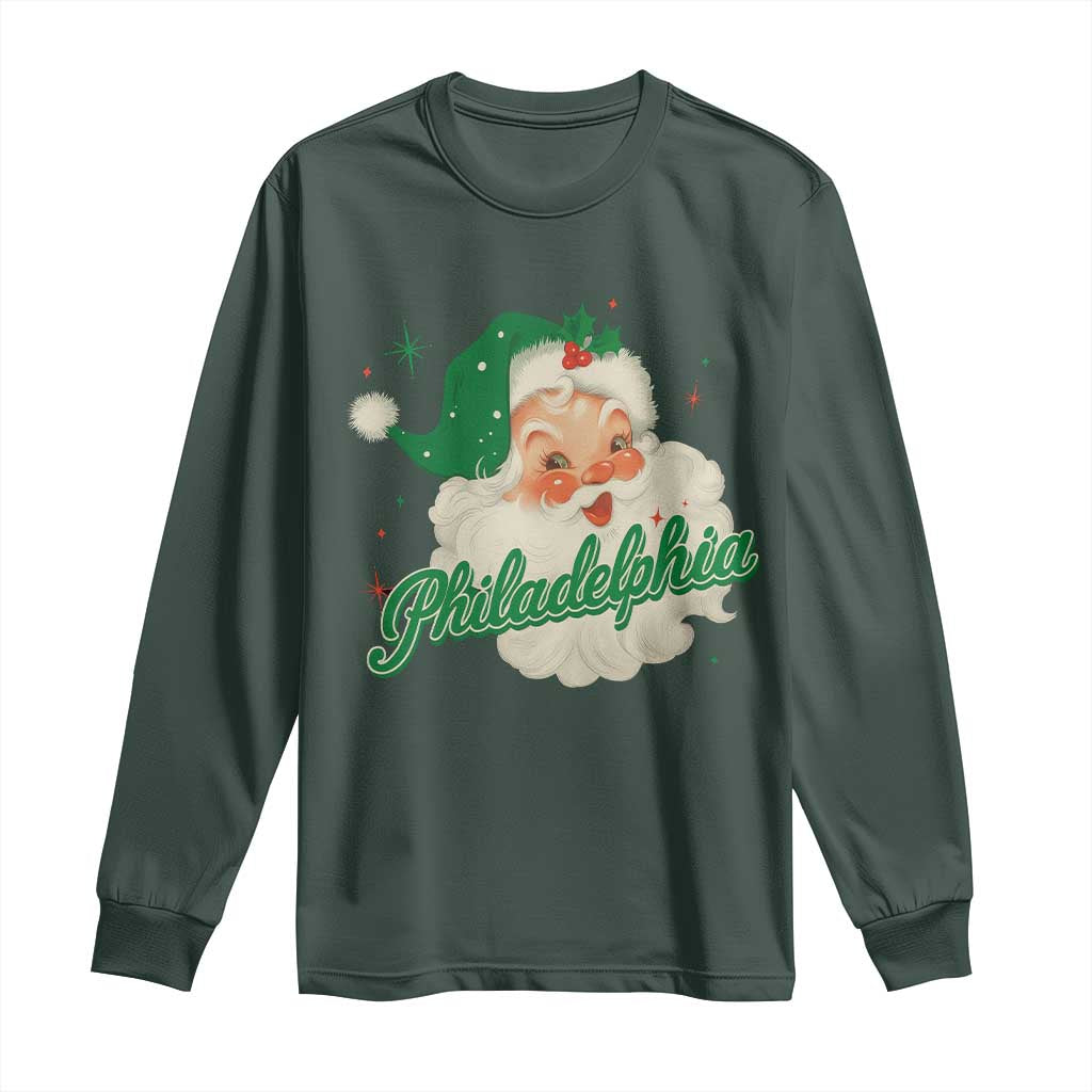 Christmas Philadelphia Football Long Sleeve Shirt Vintage Santa Philly Lovers TS10 Dark Forest Green Print Your Wear