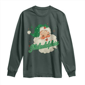 Christmas Philadelphia Football Long Sleeve Shirt Vintage Santa Philly Lovers TS10 Dark Forest Green Print Your Wear